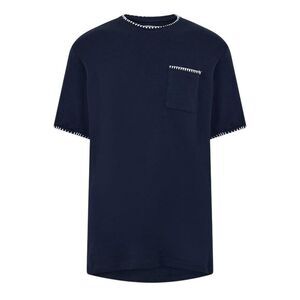 Threadbare Mens Perth Knitted T-Shirt / Navy/Ecru